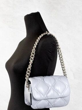 MARC JACOBS PILLOW BAG Quilted Shoulder Bag with Chain Strap - Light Gray